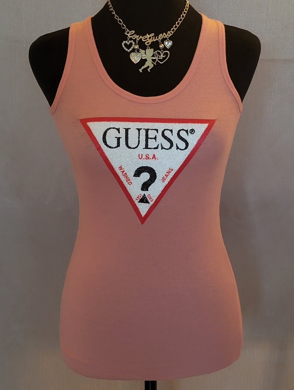 Guess Peach Pink Logo Triangle Tank Top